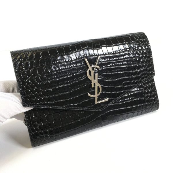 Saint Laurent Croc Embossed Wallet on Chain Online